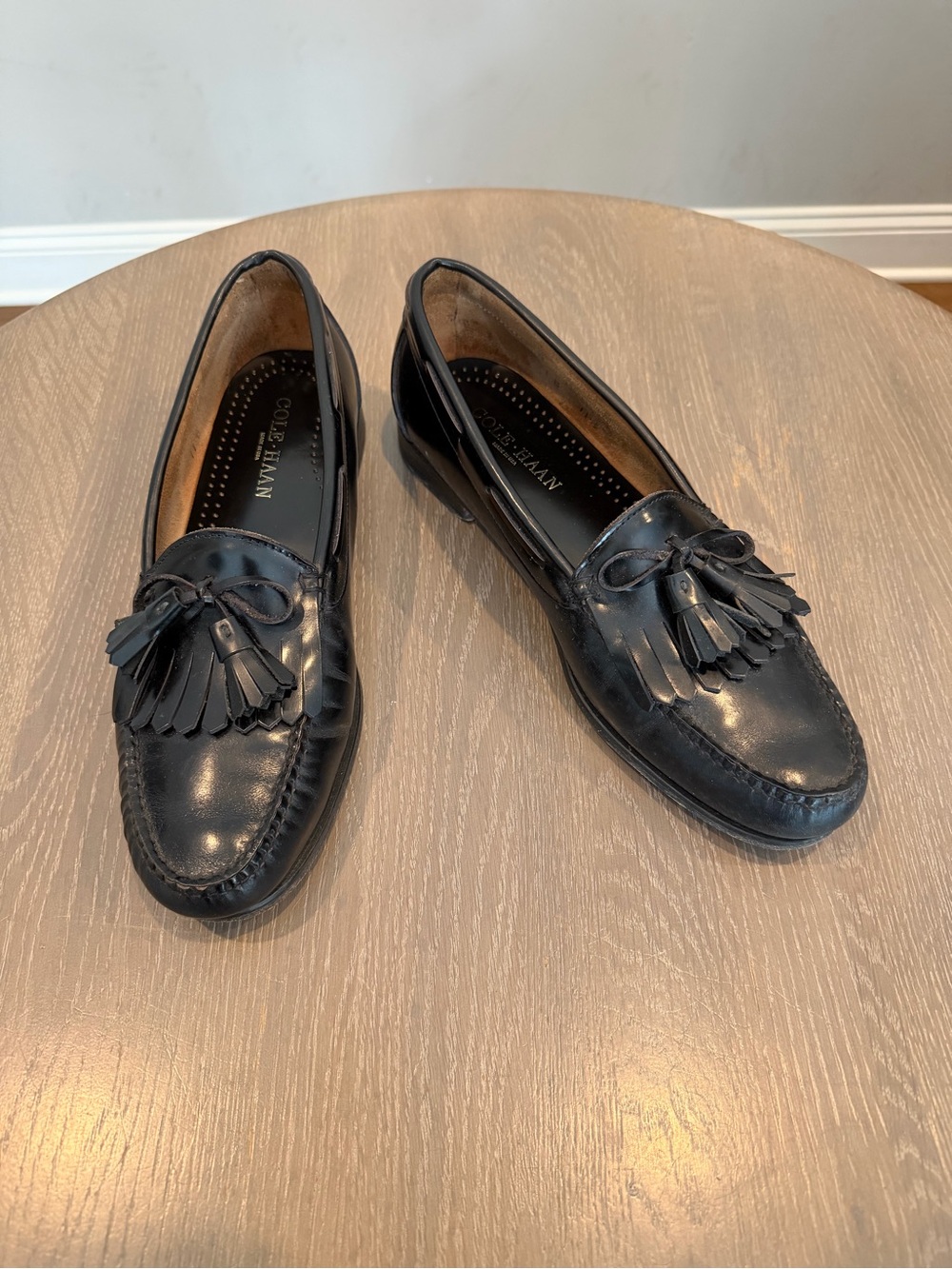 Cole Haan Black Leather Tassel Kiltie Loafers